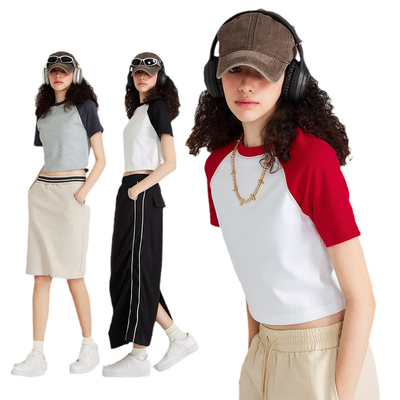 comprar Vintage contraste Raglan manga de béisbol camiseta para ropa callejera americana estilo femenino caliente online manufacture