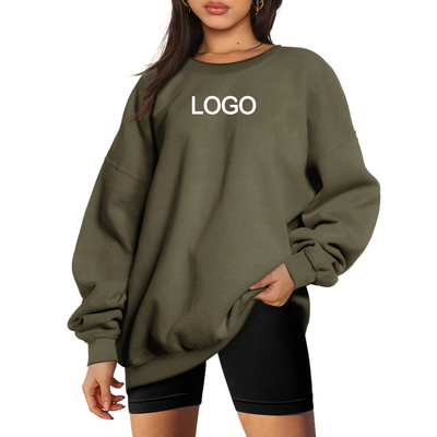 comprar Estilo Casual Solid Mujeres de gran tamaño de algodón ligero poliéster sudadera cuello de la tripulación online manufacture