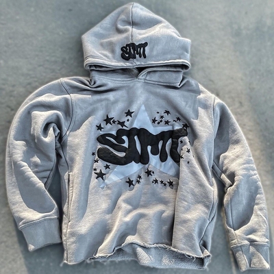 comprar chaqueta de impresión de polvo Fleece algodón recortado corte de bordes crudo Hemo de impresión de polvo Hoodie hombres online manufacture