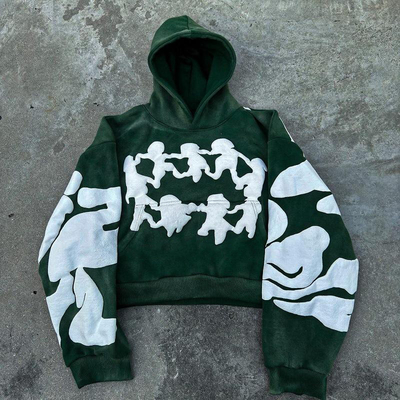 comprar Vestido callejero francés con sudadera cortada con capucha para hombres diseño de impresión de polvo personalizado online manufacture