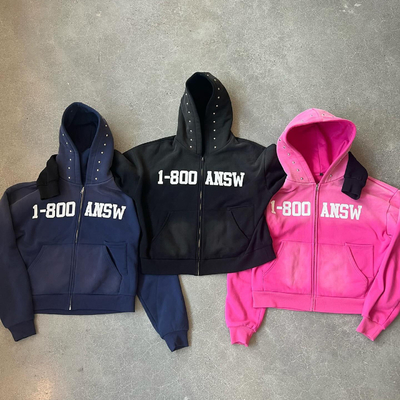 comprar Lavado con ácido a medida Sol desvanecido Rivet Rhinestone recortado Boxy Fit Zip Up Hoodie de algodón Peso pesado 400gsm online manufacture