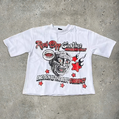 comprar Hip Hop Dtg Impresión Cortada T-shirt gráfica T-shirt de equipo Cuello Acido Lavar Sol Desvanecido T-shirt angustiado online manufacture