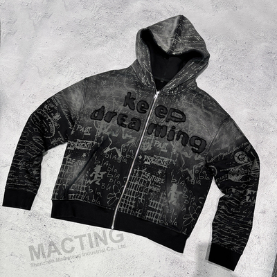 comprar Estampado completo Vintage Distressed Aplique bordado con capucha 800 gramos Peso de tela online manufacture