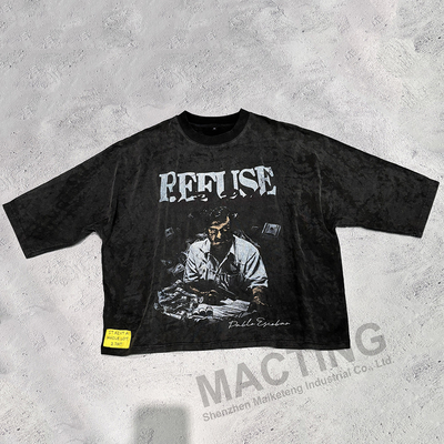 comprar Vintage Acid Wash T-Shirt impresa cortada en caja para ropa callejera personalizada para hombres en color negro online manufacture