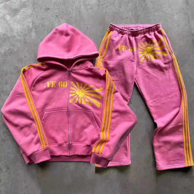comprar Impresión en pantalla personalizada Logotipo rayas Traje vintage lavado con ácido Zip Up Hoodie Y Jogger Calzoncillos de sudor online manufacture