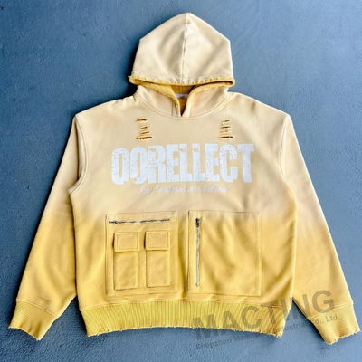 comprar Vestidos de calle personalizados de gran tamaño de peso pesado de 500 gramos 100% de algodón lavado con ácido solar desvanecido con cremallera con capucha hombres con bolsillos de cremallera online manufacture