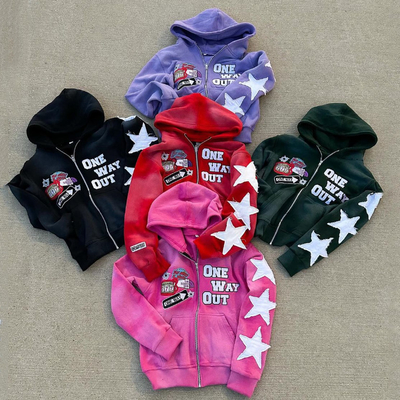 comprar Lavado con ácido Francés Terry Hoodie Streetwear personalizado Cortado en caja Distressed bordado vintage Parche de cierre con capucha online manufacture