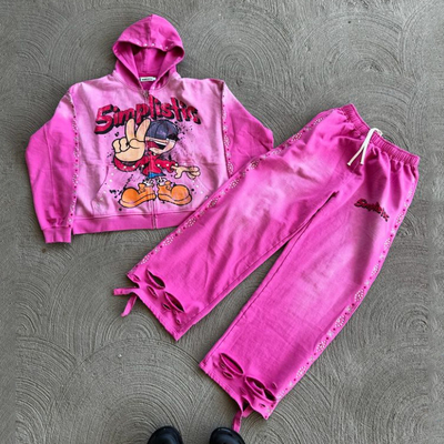comprar Traje callejero Rhinestone Zip Up Hoodie Calzoncillos de sudor Conjunto de lavado con ácido Traje de hombre Sol Desvanecido Traje de hombre online manufacture