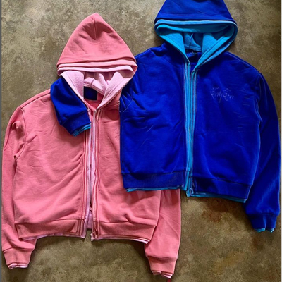 comprar Hoodies personalizados de algodón de peso pesado francés Terry recortado de caja doble de tres capas con cremallera Hoodie para hombres online manufacture