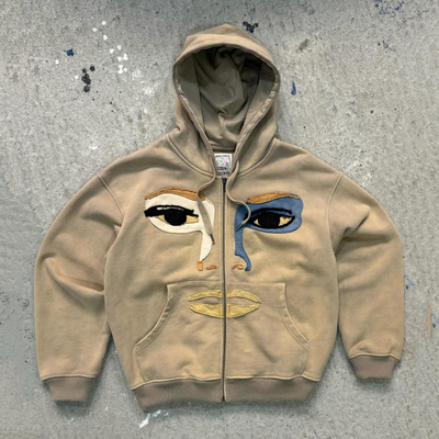 comprar Lavado de algodón 100% pesado y grueso francés Terry Distressed Patch Work bordado con cremallera con capucha hombres online manufacture