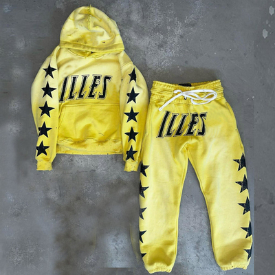 comprar Hombres personalizados Set de dos piezas Pullover de peso pesado Impreso Distressed Vintage Acid Wash Traje online manufacture