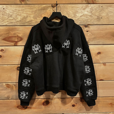 comprar Bolsillos completos personalizados con cremallera de gran tamaño con capucha recortada hombres bordados unisex Impresión con capucha de peso pesado online manufacture