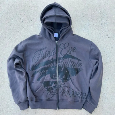 comprar Logotipo de impresión de pantalla personalizado 100% de algodón Francés Terry Hoodie de gran tamaño Casilla recortada con cremallera Triple Hood Hoodies para hombres online manufacture