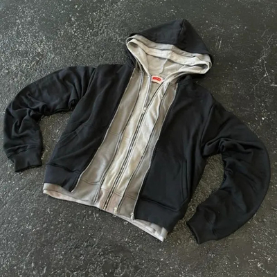 comprar Fabricante Fráncés a medida Terry algodón caja Unisex Hoodies de piedra de lavado de peso pesado doble triple capa cremallera hasta Hoodie en blanco hombres online manufacture