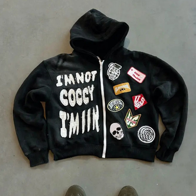 comprar Camiseta con capucha de algodón pesado con bordado de parche de la caja adecuado y de la angustia online manufacture
