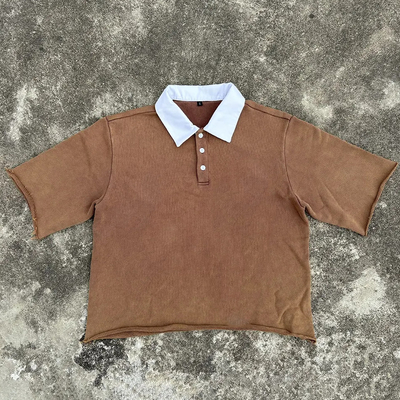 comprar Fabricante de alta calidad 100% de algodón vintage lavado con ácido camiseta cortada en caja personalizada hombre camiseta de manga corta polo para hombres online manufacture