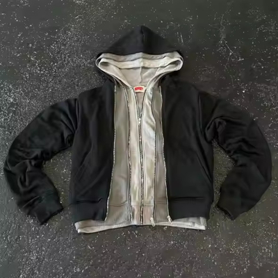 comprar Vestidos callejeros con gorro con capucha con collar con cremallera OEM personalizado con tres capas con capucha para hombres online manufacture