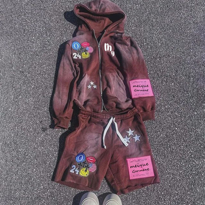 comprar Shorts de algodón de gran tamaño y conjunto de sudaderas con capucha para hombres Coloridos sudaderos bordados con impresión de pantalla personalizada online manufacture