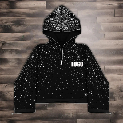 comprar Vestidos de calle personalizados 380 500gm de hombres de lana de terry francés todo sobre la impresión de piedra de alfombra cuadrada recortada cara completa mitad cremallera hasta sudadera con capucha hombres online manufacture