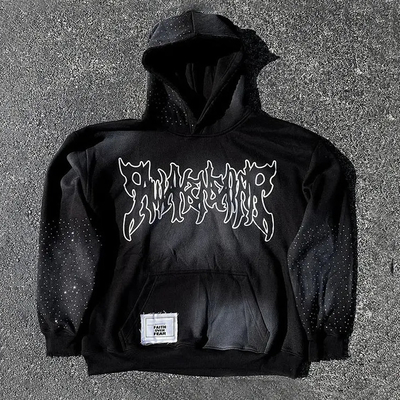 comprar Logotipo personalizado Hoodies de algodón de peso pesado Patchwork bordado angustiado ropa callejera de gran tamaño suéter de caja con capucha para hombres online manufacture