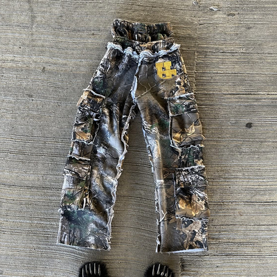 comprar Pantalones de sudor de algodón vintage de peso pesado de cintura doble a medida Pantalones de sudor de lavado ácido de vintage Pantalones de sudor de rhinestone de piernas anchas para hombres online manufacture
