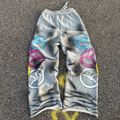 comprar Pantalones de algodón de alta calidad de peso pesado, vintage, lavado con ácido, desgarrados, rasgados, de piernas rectas, para hombres. online manufacture