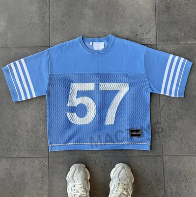 comprar Vestidos de calle camiseta personalizada de alta calidad bordado manga corta caja cortada malla de algodón tricotada camiseta de jersey online manufacture