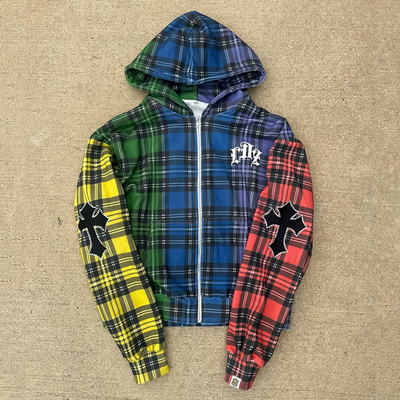 comprar 100% de algodón Terry Acid Wash Brodería Distressed Zip Up Hoodie para hombres / Unisex en primavera / otoño / invierno ropa callejera personalizada online manufacture