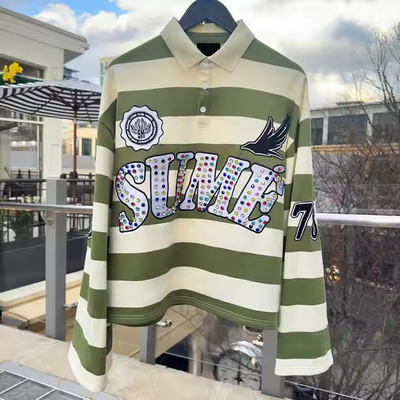 comprar Camiseta de rugby de bordado a medida con color de polos de bloque de estreno con manga larga, con cuerpo de caja, cortado, de punto, con rayas, camisa de polo para hombres online manufacture