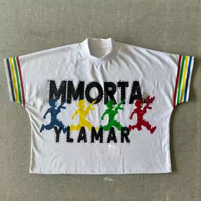 comprar Logotipo de impresión por sublimación a medida Diseño gráfico Camiseta de algodón pesado Collar grueso 280 Gsm Dtg Impresión de caja Camiseta recortada hombres online manufacture