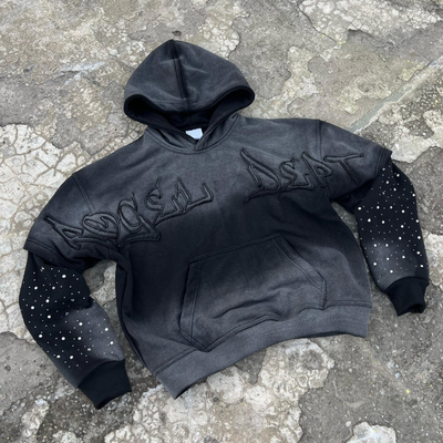 comprar Lavado a medida, sol desvanecido, hombres en apuros, cortado, algodón Terry, peso pesado, 420 Gsm, cremallera, remachado, con estampilla, sudadera de piedra. online manufacture