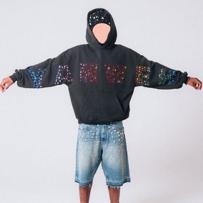 comprar Sudadera con capucha de felpa pesada de cristal personalizada Vintage Y2K Streetwear para hombre, 500 gsm, algodón Terry, con pedrería online manufacture