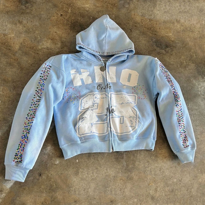 comprar Sudadera con capucha con cremallera y pedrería, de gran tamaño y corte cuadrado, para mujer, hombre, unisex, 100% algodón, gramaje pesado de 500 g/m², serigrafía online manufacture