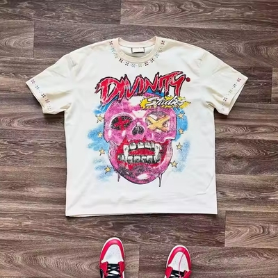 comprar Camisetas gráficas personalizadas, camisetas holgadas de gran tamaño, 100% algodón, con pedrería, lavado ácido, hombros caídos para hombre online manufacture