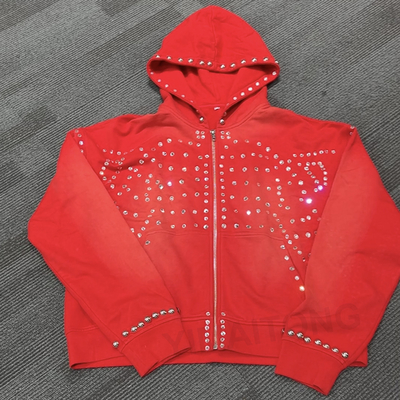comprar Sudadera con capucha de hombre con pedrería y efecto descolorido personalizado, chaqueta holgada con diamantes online manufacture