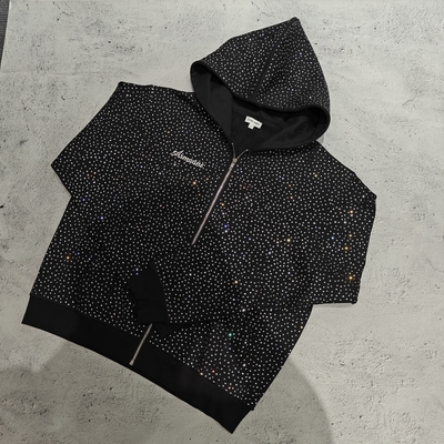comprar Chaqueta con capucha y cremallera grande y personalizada de 2025, 100% algodón, felpa francesa, con estampado integral, cremallera con pedrería para hombre online manufacture