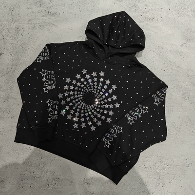 comprar Sudadera con capucha holgada y extragrande de lujo con diamantes personalizados, sudadera con capucha de peso pesado con pedrería para hombre, estilo vintage streetwear online manufacture
