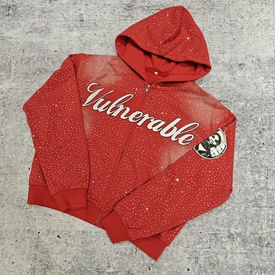 comprar Sudadera con capucha holgada y extragrande de lujo con diamantes personalizados, sudadera con capucha de peso pesado con pedrería para hombre, estilo vintage streetwear online manufacture