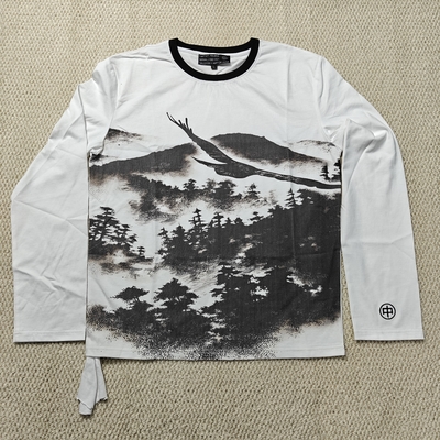 comprar Impresión gráfica a medida Cuello de la tripulación Descenso del hombro de gran tamaño Peso pesado 100% algodón Manga larga camiseta hombre online manufacture