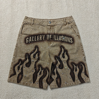 comprar Pantalones cortos personalizados 2025 nuevos, estilo streetwear, cintura alta, vintage, lavado a la piedra, con pedrería, holgados, de gran tamaño, para hombre, shorts de mezclilla online manufacture