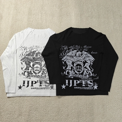 comprar Custom Streetwear Dtg Print Graphic Vintage Raw Hem Crew Neck Waffle Knit Thermal Long Sleeve T Shirt for Men online manufacture