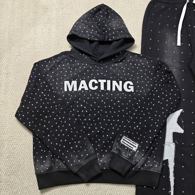 comprar Custom Applique Embroidery Distressed Rhinestone Zip up Hoodie Acid Wash Vintage Washed Fleece Streetwear Hoodie for Men online manufacture