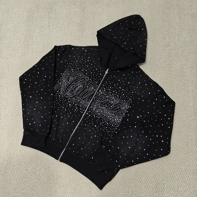 comprar Custom Bulk Luxury Shining Gemstone Oversized Rhinestone Zip up Hoodie Acid Wash Vintage Streetwear Zipped Hoodie for Men online manufacture