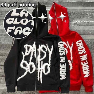 Vestidos de calle personalizados 100% de algodón pesado de cara llena de cremallera con estampilla 3D con capucha