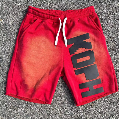 Cerradura de cuerda de tira de algodón francés Terry Sun desvanecido pantalones cortos de cintura alta para hombres
