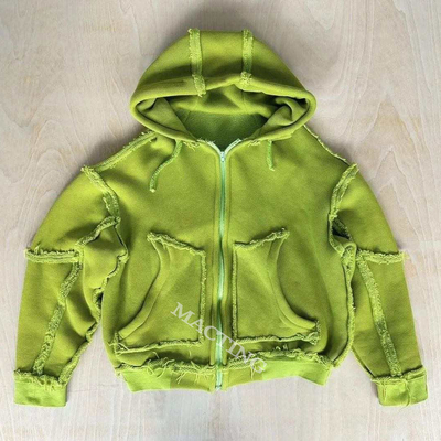 Estilo regular de manga de talla personalizada Unisex masculino de gran tamaño Acid Wash Hoodies con borde de sombrero crudo