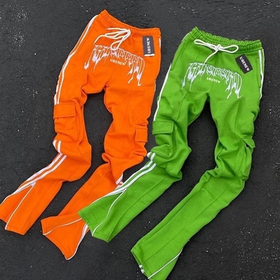 Calzoncillos de algodón con rayas para hombres, mujeres, bolsillos con cremallera, pantalones de carga, pantalones apilados, pantalones de rayas con rayas.