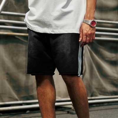 Lavado ligero 2024 Verano Pantaloncillo lateral de rayas francés de algodón Terry Corriendo Vintage
