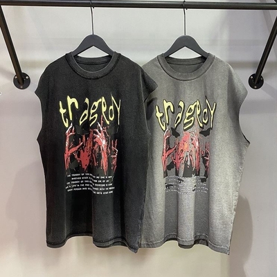 Tops de tanque vintage de lavado con ácido para hombres con diseño grande y logotipo de impresión DTG