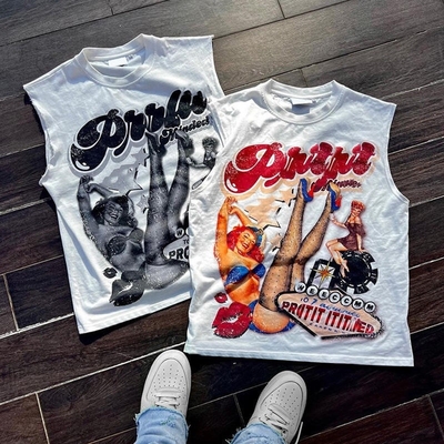 Logotipo personalizado Impresión de pantalla de seda camisetas sin mangas para hombres 100% de algodón